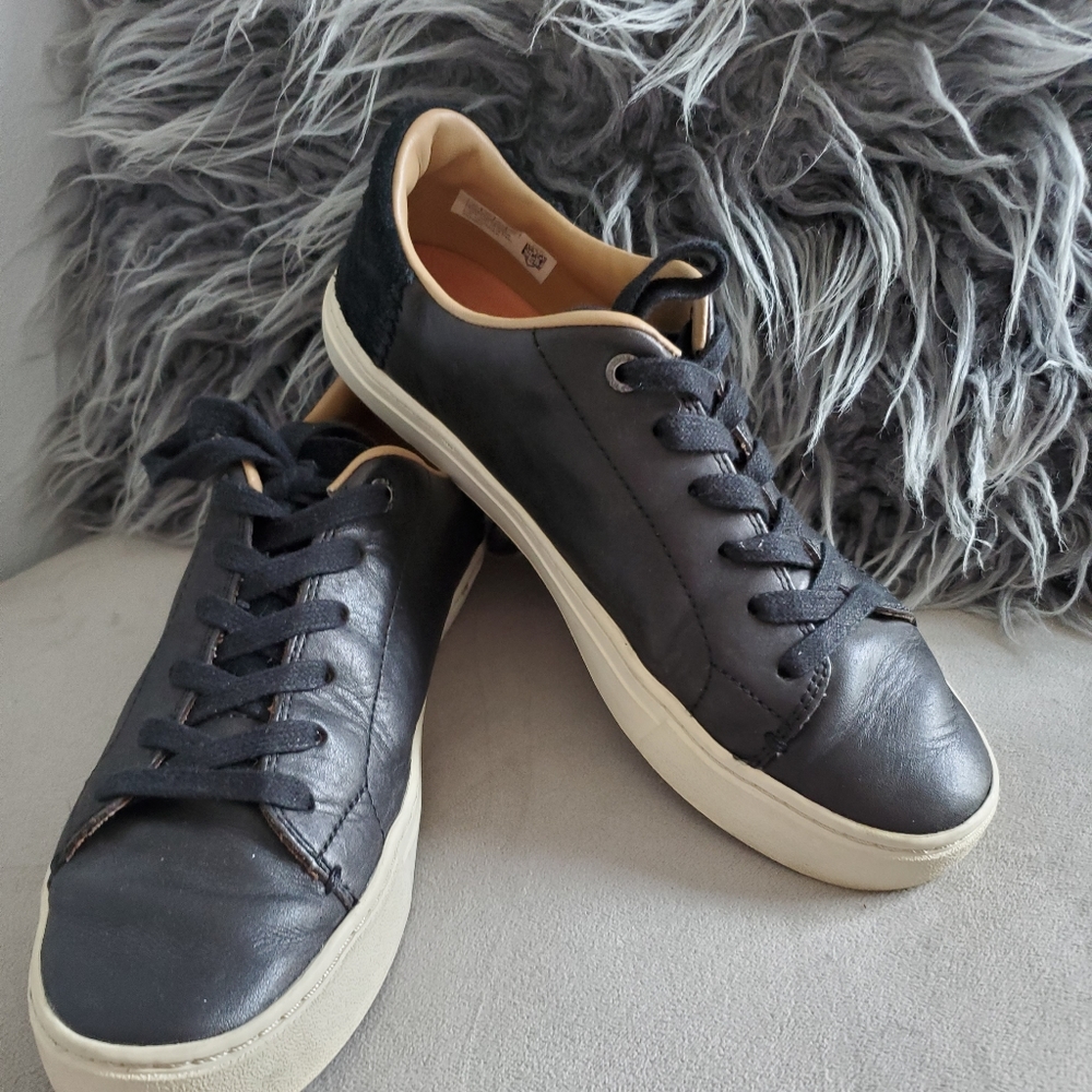 TOMS Lenox Black Leather & Suede Lace-Up Sneakers Size 8